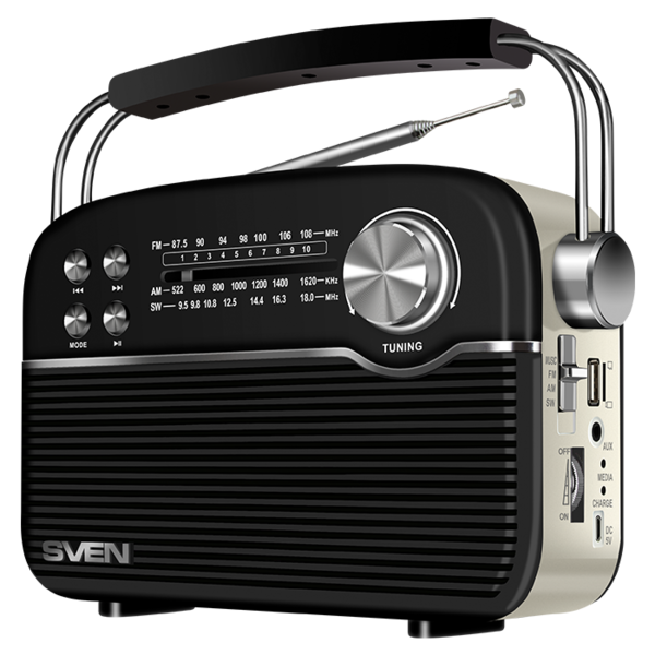Радиоприемник SVEN SRP-500 Black (FM/AM/SW, USB/mSD, Bluetooth, 4Вт, 100-12000Гц, аккум 1200mAh/USB DC 5V) купить по самой низкой цене