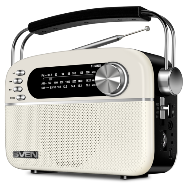 Радиоприемник SVEN SRP-505 White (FM/AM/SW, USB/mSD, Bluetooth, 4Вт, 100-12000Гц, аккум 1200mAh/USB DC 5V) купить по самой низкой цене