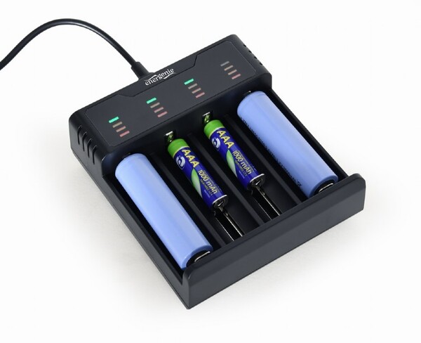 Зарядное устройство (BC-USB-02) для Ni-MH/Ni-CD/Li-Ion на 4 ак. AA/AAA, USB выход 5V 2A, вход 5V,9V,12V mUSB купить по самой низкой цене
