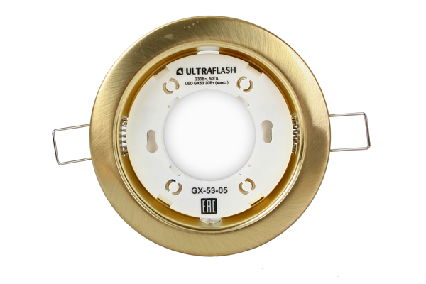 Светильник встраиваемый цокольный Ultraflash GX-53-05 (Металл, матовое золото, 220В, IP20, max 20W)    (14059) купить по самой низкой цене