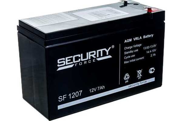 Батарея аккумуляторная Security Force (SF 1207) 12V, 7Ah, свинец (сухой элем. AGM), black, клеммы Faston 4.75 купить по самой низкой цене