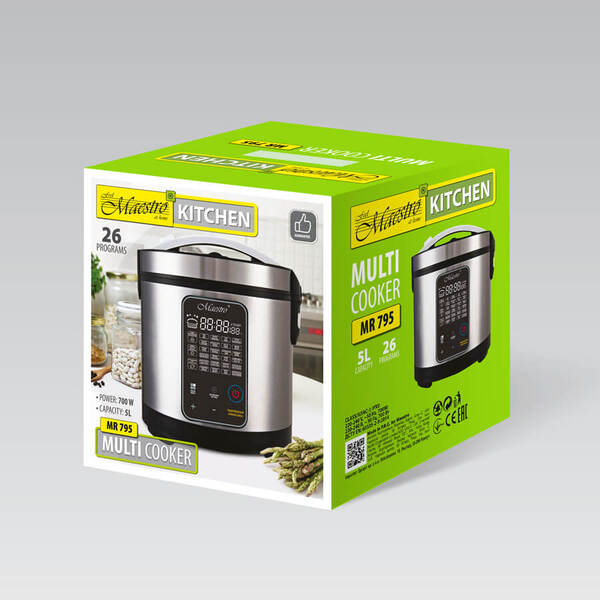 Мультиварка Maestro MR-795 (серебр.) 26 прогр., Диспл., антиприг.покр.чаши, электр. упр., 5л, 700Вт купить по самой низкой цене