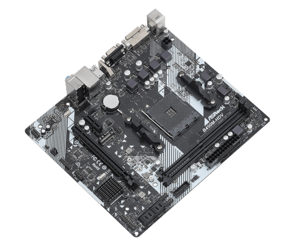M/B S-AM4:ASRock B450M-HDV R4.0 (2*DDR4 3200, 1*PCIE x16+1*PCIE x1, DVI/HDMI/DSub, COM, RAID, M2, GLan) купить по самой низкой цене