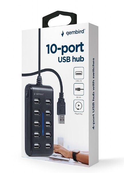 HUB  10PORT USB 2.0 Gembird (UHB-U2P10P-01) 80cm, black купить по самой низкой цене
