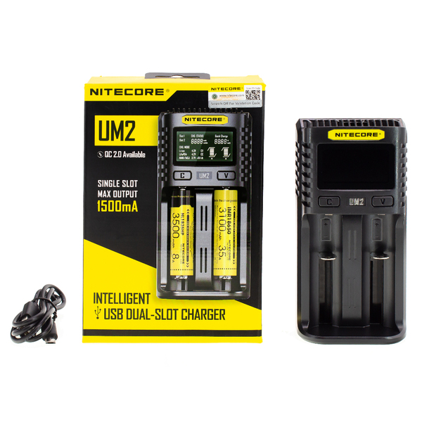 Зарядное устройство NITECORE UM2 для 2 ак. AA/AAA, Ni-Cd, Ni-MH, Li-ion, IMR, LiFePO4, LED-дисплей купить по самой низкой цене