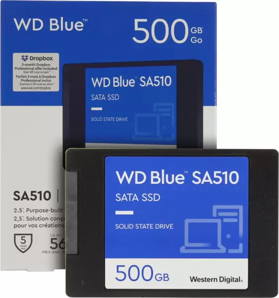 SSD 500Гб, SATA3, Western Digital серия Blue, 2.5', 3D TLC (WDS500G3B0A) R/W 560/510МБ/с купить по самой низкой цене
