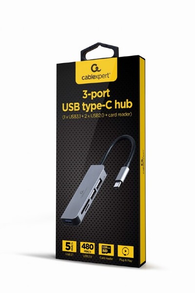 HUB 3port Gembird (UHB-CM-CRU3P1U2P2-01) Input 1*USB3.1, Output: 2*USB2.0 + 1*USB3.1 + CR  SD/MicroSD купить по самой низкой цене