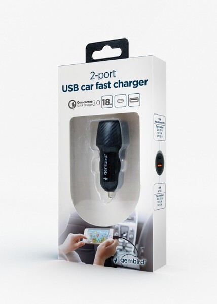Зарядное устр.автомоб. 2*USB GEMBIRD (TA-U2QC3-CAR-02) 12-24V DC, USB Type-A QC 3.0 + USB Type-C PD, 18W купить по самой низкой цене
