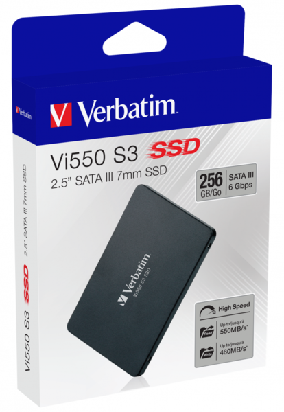 SSD 256Гб, SATA3/2.5'/7mm Verbatim Vi550 S3 (49351) 3D NAND, R/W 550/460Мб/с, TBW 120Tb  EAN 0023942493518 купить по самой низкой цене