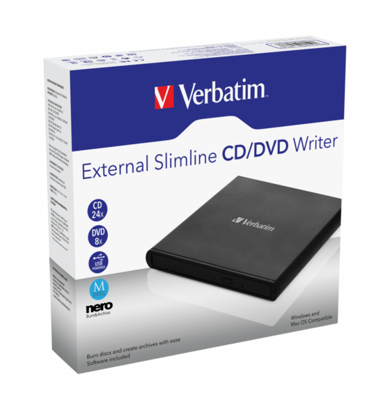 Привод-внешний CD/DVD Verbatim SLIMLINE REWRITER (98938) USB 2.0, Black       EAN 0023942989387 купить по самой низкой цене