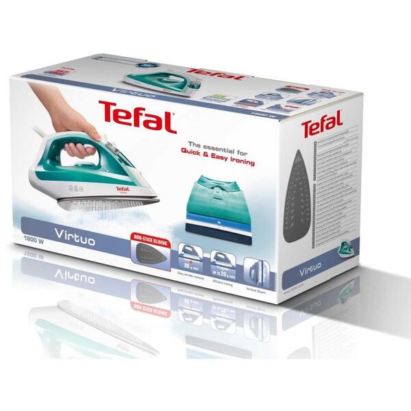 Утюг Tefal VIRTUO FV1710E0 (бирюзовый, 1800Вт, подошва с антипригарн. покрытием, вертикаль.отпариван.) купить по самой низкой цене