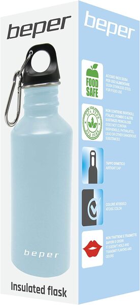 Бутылка из нержавеющей стали Beper (C102BOT004) 500мл, синия, с карабином, герметичная крышка купить по самой низкой цене