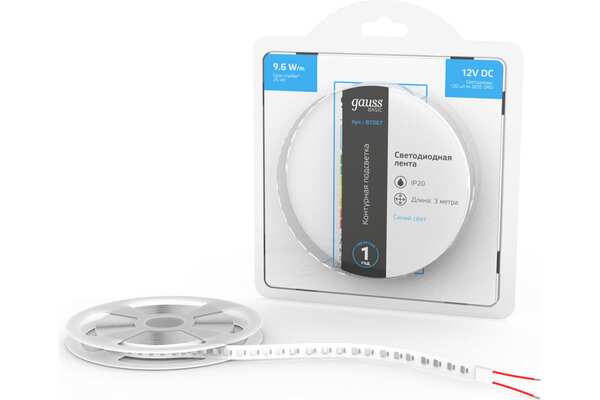 Лента светодиодная Gauss Basic (BT067) LED 2835/120 12V 9,6W/m 624lm/m синий 8mm IP20 3m купить по самой низкой цене