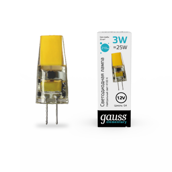 Лампа светодиодная GAUSS (18723) 41000K, 3W, 250lm, G4, силикон LED, 12V купить по самой низкой цене
