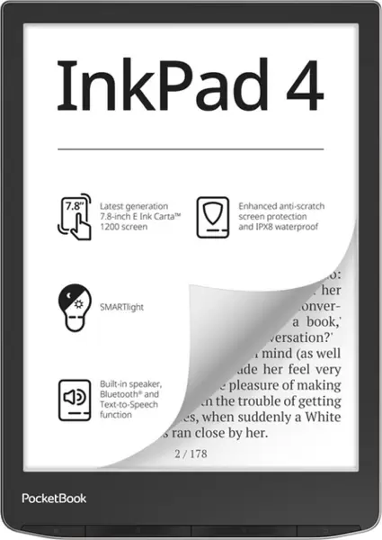 Электронная книга PocketBook 743 InkPad 4 Silver (PB743G-U-WW) 7.8'', 32Gb, EInk, IPX8,WiFi/BT, MP3, купить по самой низкой цене