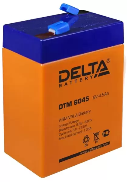 Батарея аккумуляторная DELTA серии DTM (DTM 6045) 6V, 4.5Ah, VRLA cвинцово-кислотный, AGM, клеммы Faston 4.8мм купить по самой низкой цене
