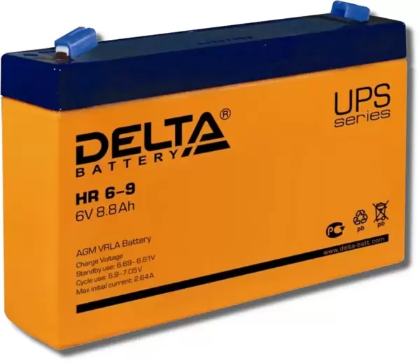 Батарея аккумуляторная DELTA  (HR 6-9) 6V, 9Ah, VRLA cвинцово-кислотный, AGM, клеммы Faston 4.8мм купить по самой низкой цене