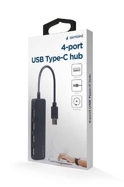 HUB  4PORT USB Gembird (UHB-CM-U2P4-01) 4p*USB 2.0, встроенный кабель 30см USB type-C, black купить по самой низкой цене