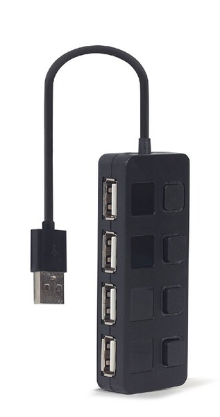 HUB  4PORT USB Gembird (UHB-U2P4-05) 4p*USB 2.0 с индивид. выключ., встроенный кабель 15см USB 2.0, black купить по самой низкой цене