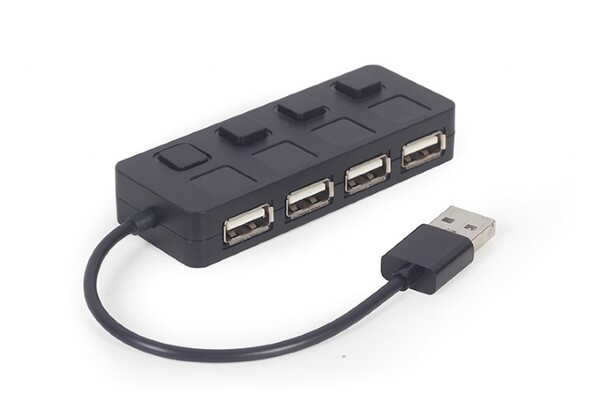 HUB  4PORT USB Gembird (UHB-U2P4-05) 4p*USB 2.0 с индивид. выключ., встроенный кабель 15см USB 2.0, black купить по самой низкой цене