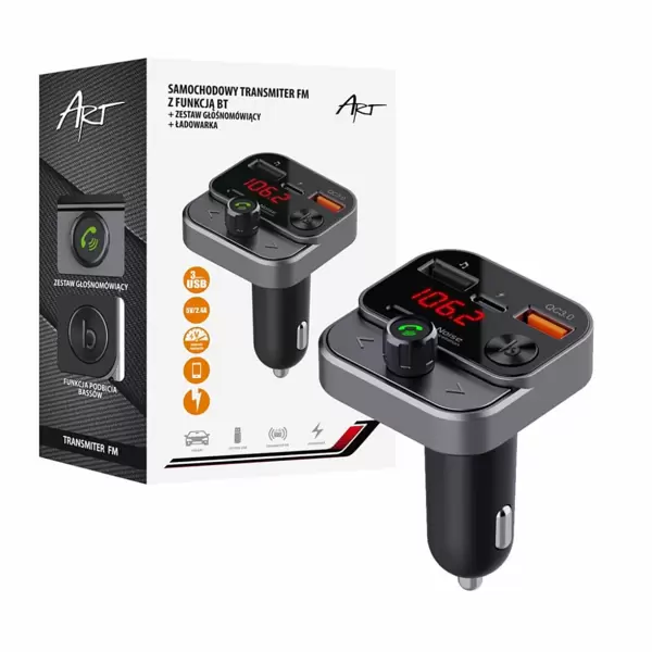 FM-трансмиттер автомобильный ART (MP3TR FM-84B) Bluetooth, FM, 1*USB 2.0, 1*USB 3.0, 1*USB (Type C), QC3.0 купить по самой низкой цене