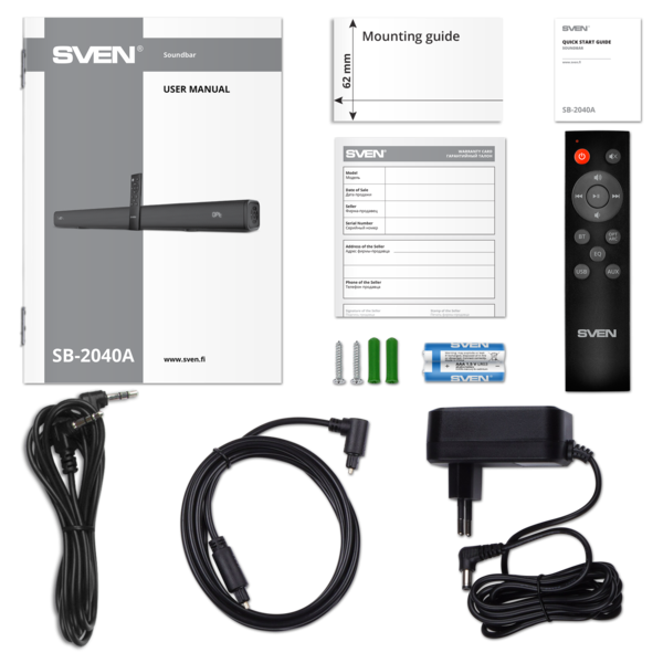 Саундбар SVEN (SB-2040A) 2.0 (2x20Вт, AUX, HDMI ARC, SPDIF, USB, Bluetooth, Д/У, LED дисплей) Black купить по самой низкой цене