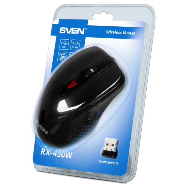 Мышь SVEN (RX-450W) беспроводная, USB, 5+1кн., 1200/2400/3200dpi, аккум. 500мАч, Black купить по самой низкой цене