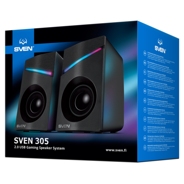 Акустика SVEN 305 2.0 (2x3W, USB/DC 5V питание, RGB-подсветка, 100-20000Hz) Black купить по самой низкой цене