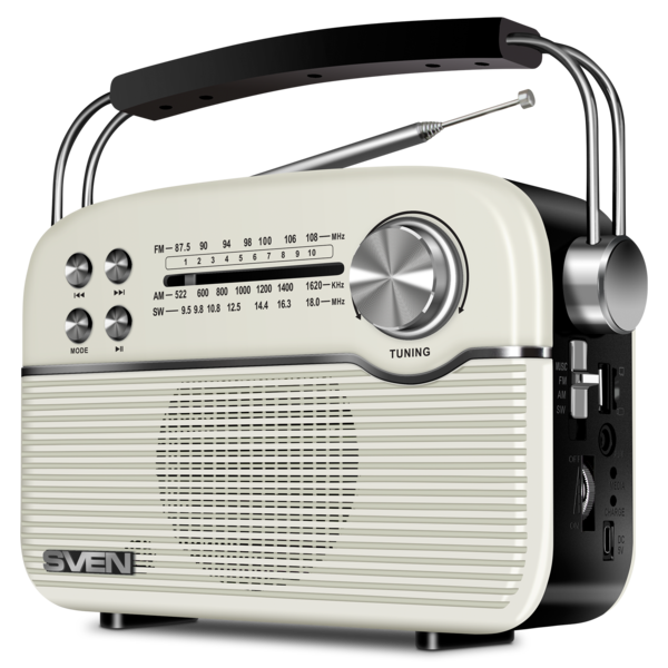 Радиоприемник SVEN SRP-500 White (FM/AM/SW, USB/mSD, Bluetooth, 4Вт, 100-12000Гц, аккум 1200mAh/USB DC 5V) купить по самой низкой цене