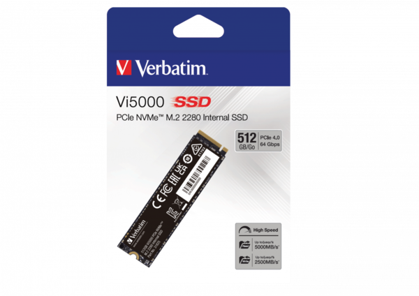 SSD 512Гб, M.2 2280/PCI-E Gen 4*4, NVMe, Verbatim Vi5000 (31825) W/R 5000/2500МБ/с, 3D NAND купить по самой низкой цене