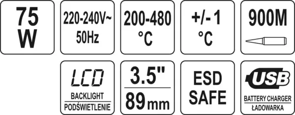 Паяльная станция (с конт. паяльником) YATO YT-82456 (220В, 75Вт, плавная регулировка 200-480°C, подставка) купить по самой низкой цене