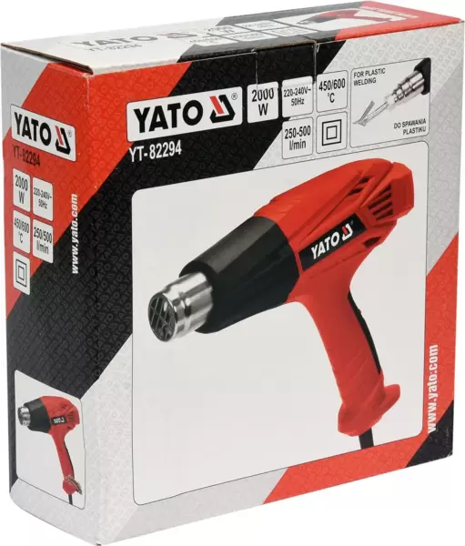 Фен технический YATO (YT-82294) 2000Вт, 450-600°C, регулировки температуры и потока воздуха купить по самой низкой цене