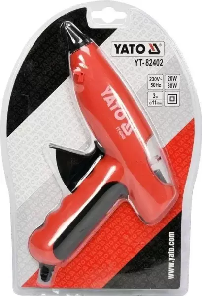 Пистолет термоклеящий YATO YT-82402 (диаметр стержня 11мм, 80Вт, 220В, 200°С, 15г/мин, 3 стержня в компл.) купить по самой низкой цене