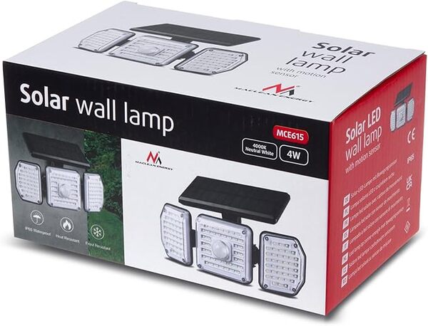 Лампа светодиодная Maclean (MCE615) с датчиком движения, 4000k, 4Вт, 320лм, с солнечн.панелью и аккум-ом купить по самой низкой цене