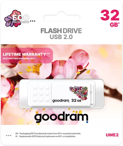 USB 2.0 FLASH DRIVE 32Gb GOODRAM Pendrive UME2 (UME2-0320W0R11-SP) Spring White купить по самой низкой цене