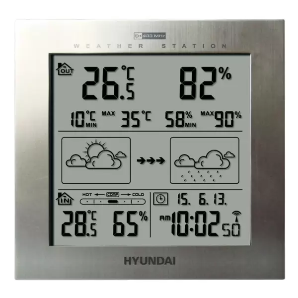 Метеостанция беспроводная Hyundai WS 2244 M Silver (1 вын.датчик, радиочасы,  темпер., влажность) купить по самой низкой цене