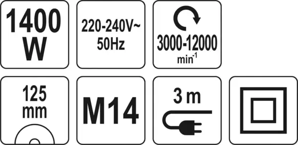 Углошлифовальная машина Yato YT-82098 (1400Вт, диам.диска 125мм, посадоч.диам. 22мм, 3000-12000об/м,  М14) купить по самой низкой цене