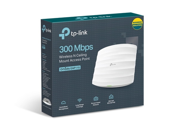 Точка доступа Wi-Fi потолочная TP-LINK N300 (EAP115) 1p*GLan, 2.4, 300Мбит/с, PoE, Omada купить по самой низкой цене