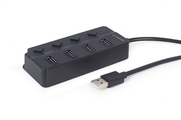 HUB 4-х порт-й USB Gembird (UHB-U2P4P-01) USB 2.0  ->  4*USB 2.0 Type-A, 80см, Power port 5V DC, инд.выкл, BLK купить по самой низкой цене