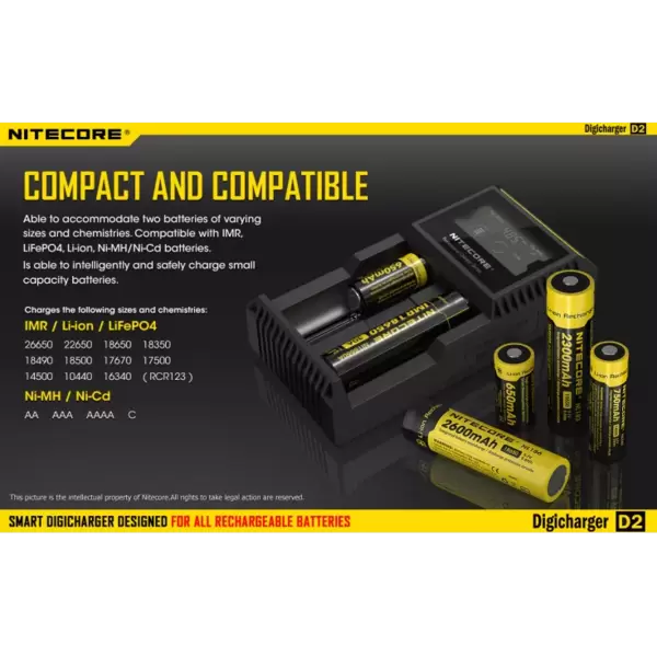 Зарядное устройство D2 EU NITECORE для 2 ак. Li-ion/Ni-MH/Ni-Cd купить по самой низкой цене