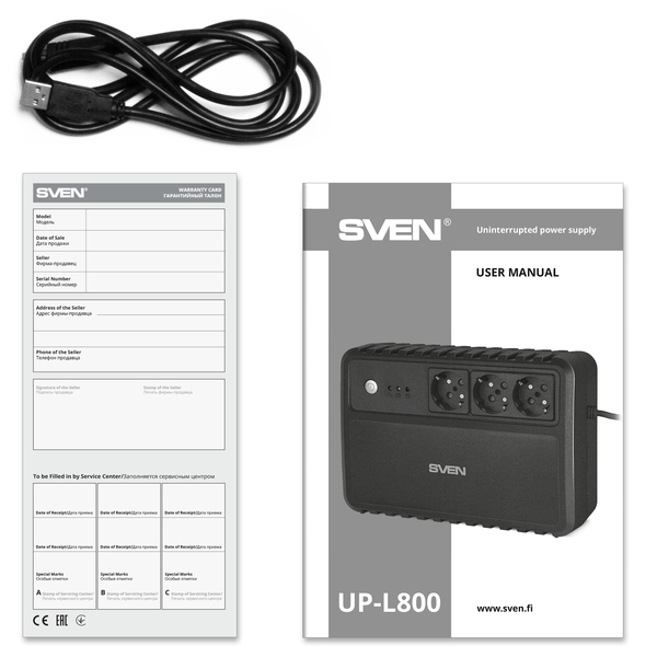 Блок UPS 800VA/400Вт SVEN SVEN UP-L800 (USB, вых.3*CEE7/4, вход 1*СЕЕ7/7, линейно-интерактивный) купить по самой низкой цене