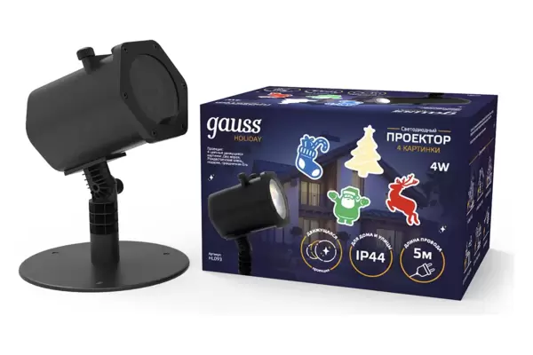 Проектор LED GAUSS HL093 '4 картинки' серия Holiday, анимированные картинки Дед Мороз с оленями купить по самой низкой цене