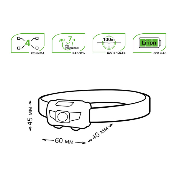 Фонарь LED налобный Gauss модель GFL405 3W 130lm Li-ion 600mAh  (GF405) купить по самой низкой цене