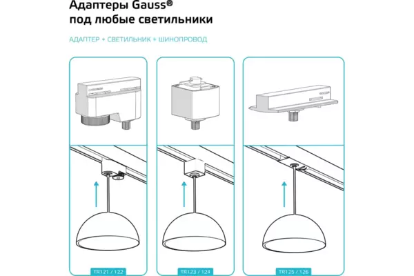 Адаптер универсальный GAUSS (TR122) для подключения светильника к трековой системе, цвет чёрный купить по самой низкой цене