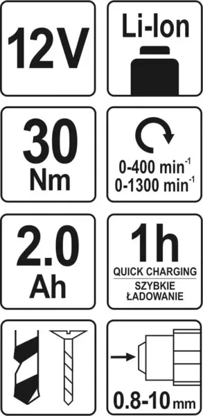 Дрель-шуруповерт аккумуляторная YATO (YT-82901) патрон 10мм, крутящ.момент 30N·m, 1300об/мин купить по самой низкой цене