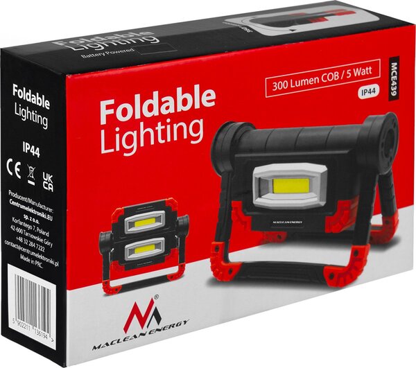 Фонарь светодиодный складной Maclean LED COB 300 (MCE439), 5W, 300Lm, 6500K, питан. бат.4*AA купить по самой низкой цене