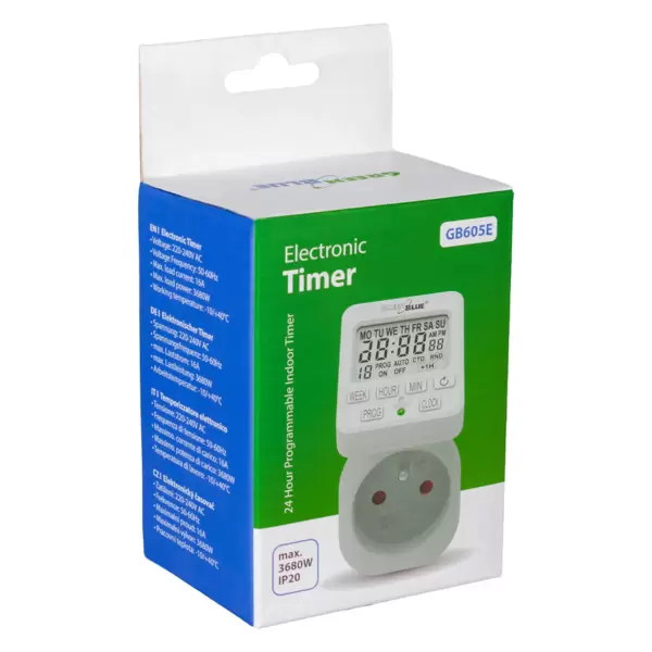 Таймер цифровой GreenBlue GB605 E, 16A, IP20, программ 18 купить по самой низкой цене