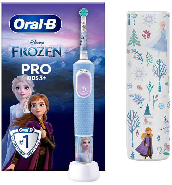 Щетка электрическая зубная Oral-B Vitality Pro D103 Kids 3+ Frozen Etui + чехол (EAN: 8006540773338) голубая купить по самой низкой цене