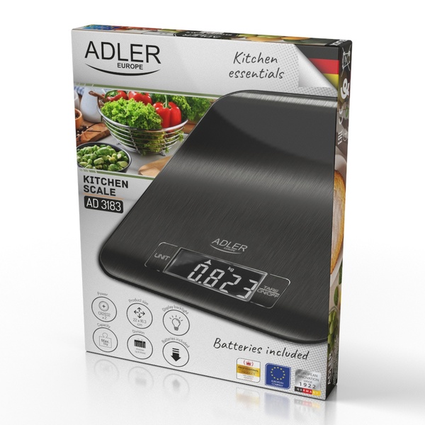Весы кухонные Adler AD 3183b (электрон, до 5/0.001кг., платформа из нержавеющей стали) чёрные купить по самой низкой цене