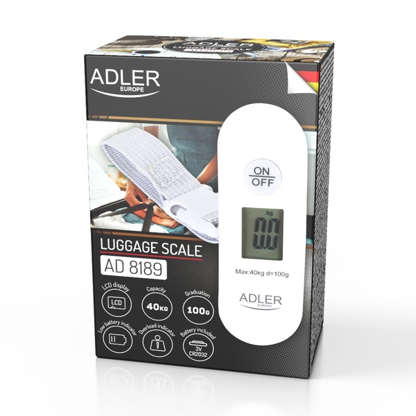 Весы багажные Adler AD 8189 (max 40кг, цена деления 100гр, ЖК-дисплей, функция тара) купить по самой низкой цене